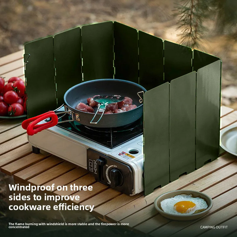 Quadratischer Campingkocher aus Eisen, Windschutzscheibe, 10 Platten, faltbare Outdoor-Kochleitblech, leichte Feuerbarriere, Wanderabenteuer Image