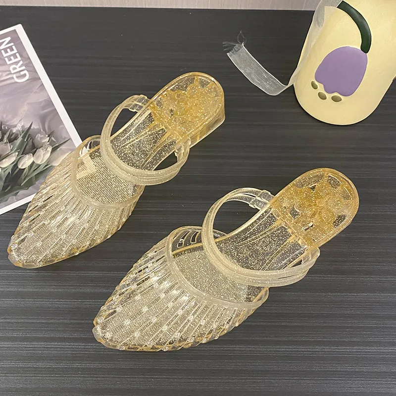 Sexy spitze Zehen Pantoletten Sandalen Damen Sommer sexy Slides Schuhe Frau Doppelriemen klare Sandalen Damen transparente Gelee-Schuhe