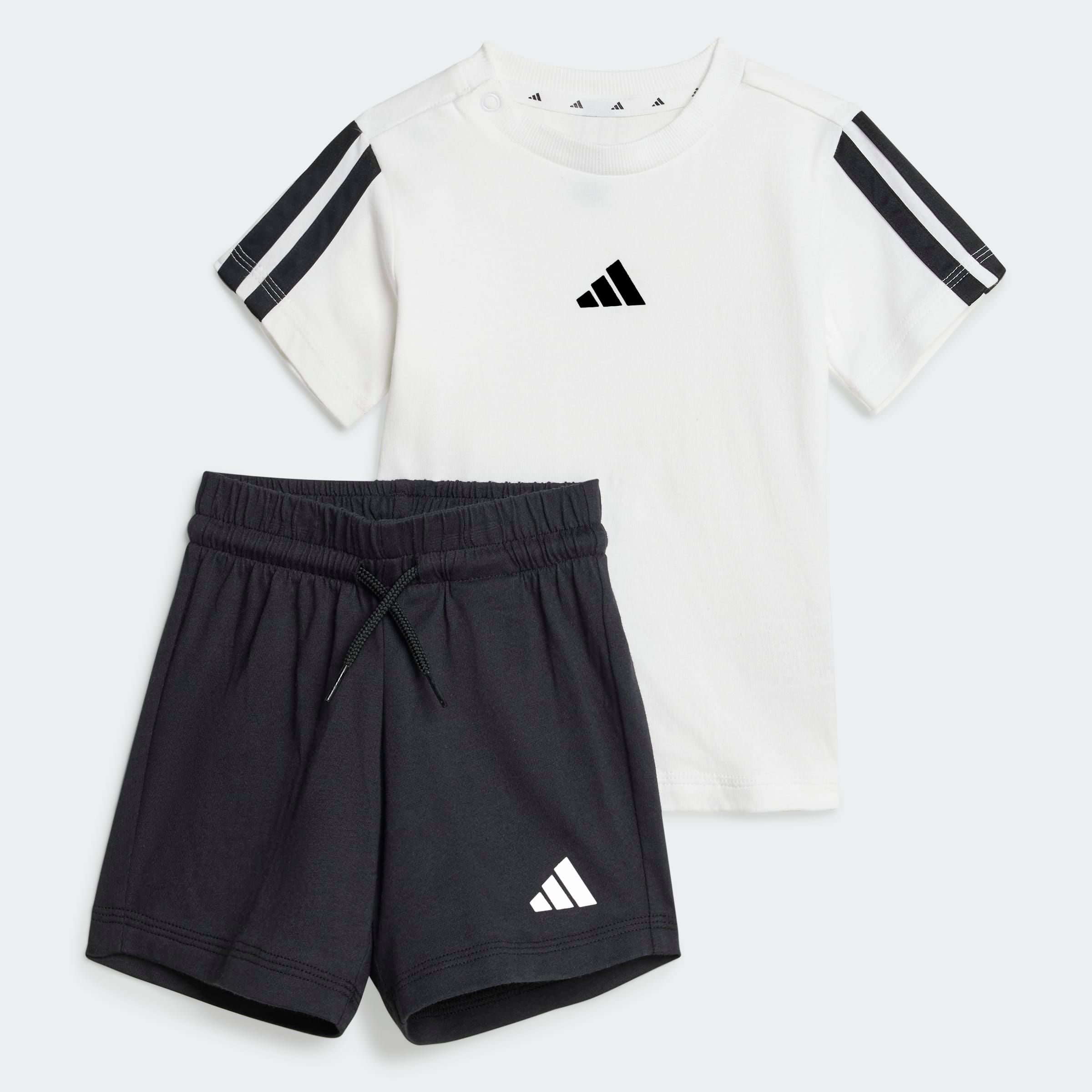 Trainingsanzug ADIDAS SPORTSWEAR "I 3S T-SET 160", Kinder, Gr. 74, schwarz-weiß (weiß, schwarz), Obermaterial: 100% Baumwolle, Sportlich, Sportanzüge Image