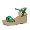 8 cm 10 cm kleine Größe 33–43 grün weiches Leder Wedges Schuhe Sommersandalen 2025 Damen Heels
