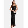 Jerseykleid MODA MINX "Kaz Long Dress", Damen, Gr. L, EURO-Größen, schwarz, 100% Polyester, unifarben, elegant, lang, ohne Ausschnitt, ohne Ärmel, Kleider, mit langem Schnitt