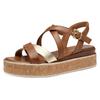Plateausandaletten MARCO TOZZI, Damen, Gr. 40, bunt (cognac, goldfarben), Lederimitat, unifarben mit Farbeinsatz, modisch, Schuhe, Sandale, Sommerschuh mit feinen, gekreuzten Riemchen