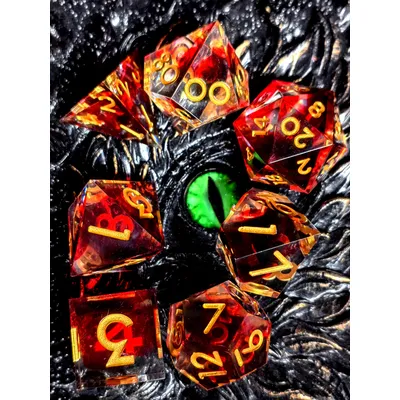 7-teiliges DnD-Würfelset aus Kunstharz mit scharfem Rand, mit goldenen Zahlen, polyedrische Würfel Image