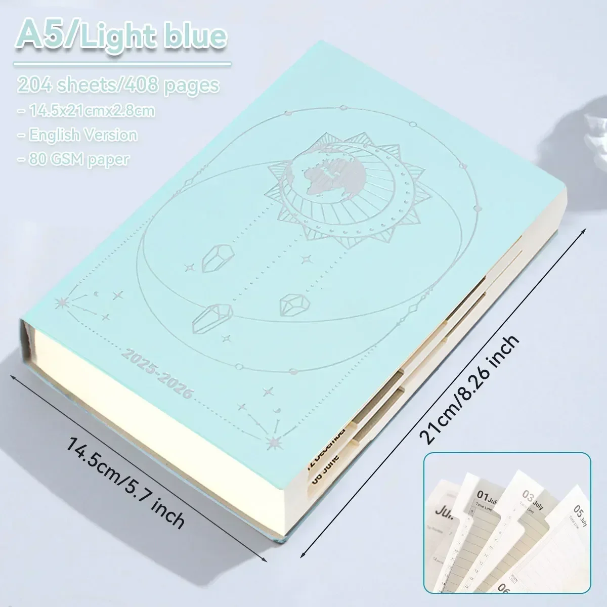 Planer-Notizbuch zum Juli 2025 bis Juni 2026, 204 Seiten, A5, PU-Ledereinband, niedliche Notizbücher, Schulagenda, wöchentlicher, monatlicher Budgetplaner Image