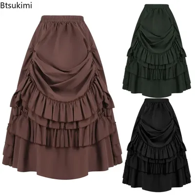 Damen Cosplay Vintage Steampunk Kleid Viktorianisch Mittelalter Rüschen Satin & Spitzenbesatz Gothic Image