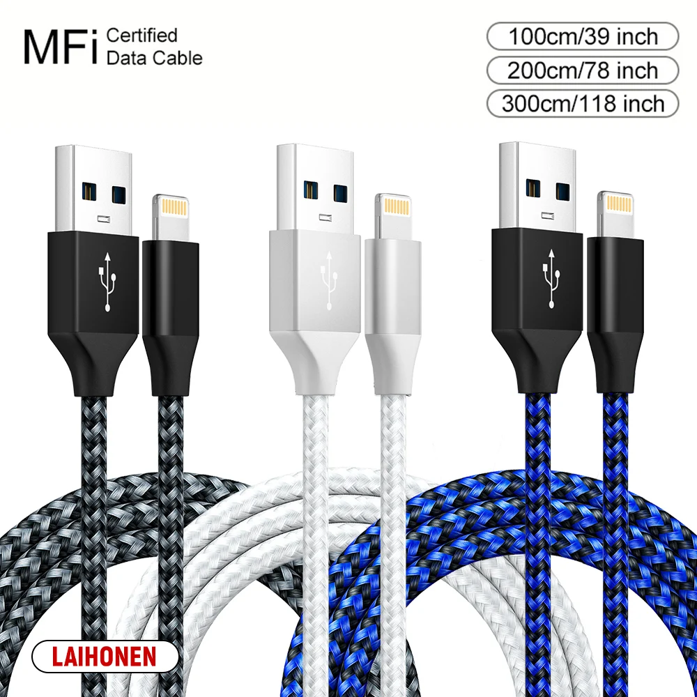 LAIHONEN USB-Kabel für iPhone 5 6 7 8 Plus X XS XR 11 12 13 14 Pro Max SE 1 m 2 m 3 m langes kurzes iOS-Datenladekabel Schnellladung Image