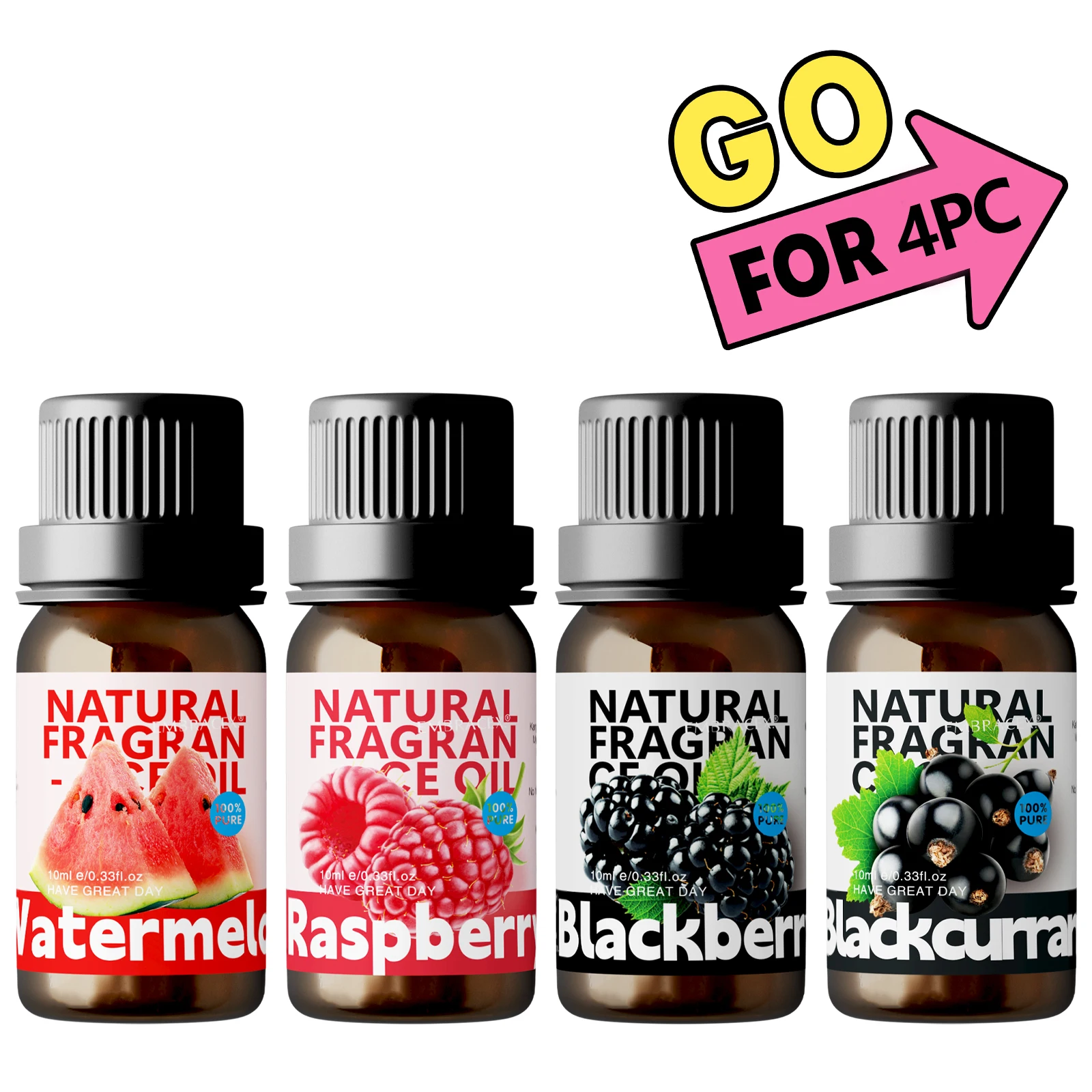 4 Stück 10 ml ätherische Öle Mango Traube Zitrone Orange Apfel Kirsche Erdbeere Litschi Pfirsich Wassermelone Ananas Heidelbeere Himbeere Image