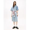 Jeanskleid TOMMY JEANS "TJW DENIM SHIRTDRESS SS", Damen, Gr. L (40), N-Gr, blau (denim light), Denim/Jeans, Obermaterial: 100% Baumwolle, unifarben, casual, Kurzarm, Kleider