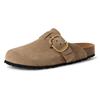 Clog TAMARIS, Damen, Gr. 40, grau (taupe), Veloursleder, unifarben, klassisch, Schuhe, Hausschuh, Schupfschuh, Bequemschuh mit verstellbarer Schnalle