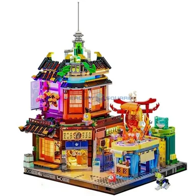 Cyberpunk Back Alley Izakaya Gebäude Modell Blöcke MOC F9073 Stadt Street View Modulare Architektur Image