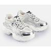 Plateausneaker BUFFALO "SCORE TEC", Damen, Gr. 38, silber (silberfarben), Lederimitat, Textil, metallic, sportlich, Schuhe, Ugly Sneaker, Schnürschuh, Freizeitsneaker in cooler Metallic-Optik