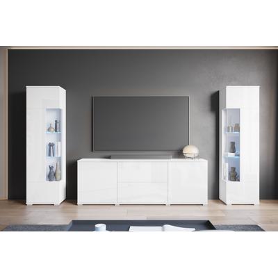 Wohnwand INOSIGN "KENIA", weiß (weiß, weiß hochglanz), B:270cm H:161cm T:34cm, Kastenmöbel-Sets, Vitrinen mit Eckverglasung, hängend und stehend montierbar Image