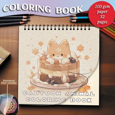Cute Cartoon Animal Coloring Book - 8.27 x 8.27 inches 32 pages coloring book - Ideal gift for