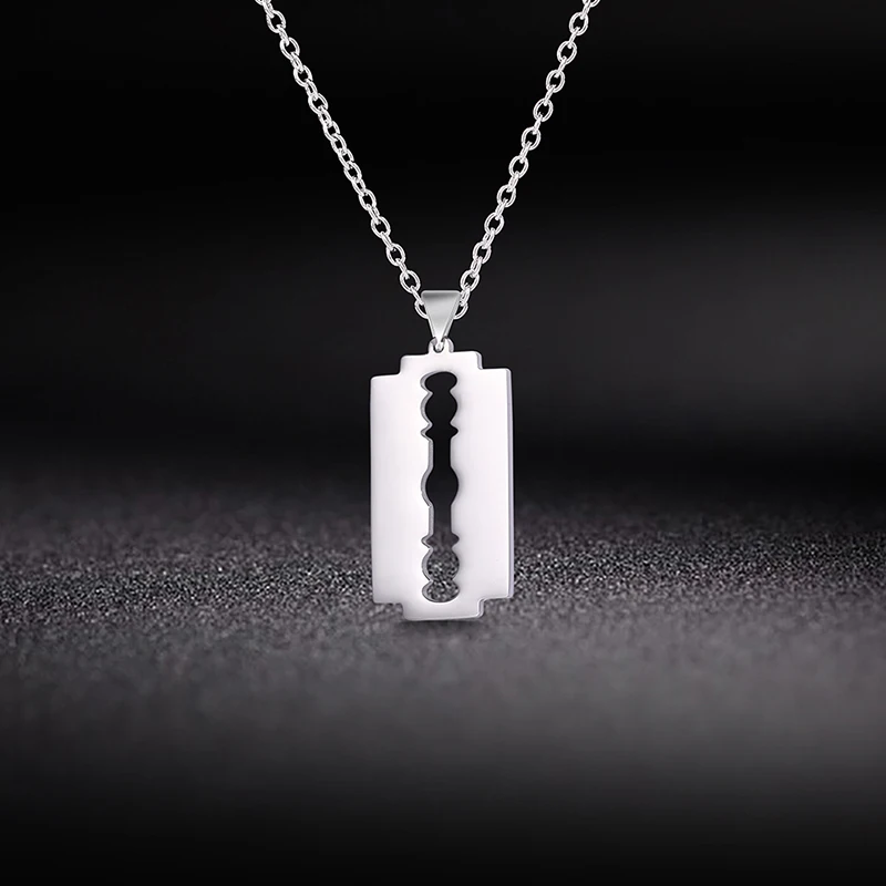 Cazador Razor Blade Necklace Shaver Shape Pendant Necklace Stainless Steel Cool Steel Necklace For Men Hip Hop Necklace Jewelry