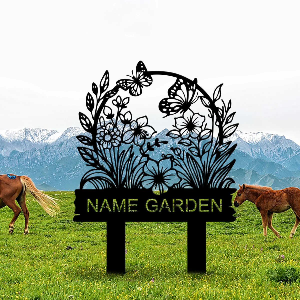 Panneau de jardin en métal personnalisé, panneau de fleur avec piquets, panneau de nom de jardin personnalisé, panneaux de pelouse, panneau métallique extérieur, décor de jardin