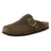 Clog TAMARIS, Damen, Gr. 37, grün (olivgrün), Veloursleder, unifarben, klassisch, Schuhe, Hausschuh, Schupfschuh, Bequemschuh mit verstellbarer Schnalle