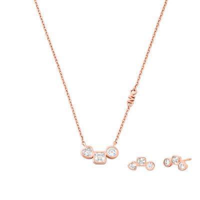 Ohrring und Ketten Set MICHAEL KORS "Schmuckset Multipack Schmuck Edelstahl PREMIUM, MKC1766SET MKC1767SET", rosa (roségoldfarben, kristallweiß, kristallweiß), Schmuck-Sets, Damen, Silber 925 (Sterlingsilber), glänzend, glitzernd, mit Zirkonia (synth.) Image