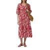 Sommerkleid S.OLIVER, Damen, Gr. 40, N-Gr, chilli pepper aop, Web, Obermaterial: 100% Baumwolle, bedruckt, casual, regular fit ca. Mitte Wade, V-Ausschnitt, Kurzarm Puffärmel elastischer Bund, Kleider, mit All-Over Print und V-Ausschnitt