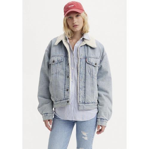 Jeansjacke LEVI'S ""SHERPA TRUCKER"", Damen, Gr. L (40), morning sunlight, Denim/Jeans, Obermaterial: 100% Baumwolle, casual, loose fit, Langarm, Jacken, mit Teddyplüsch