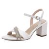 Sandalette MARCO TOZZI BY GMK, Damen, Gr. 40, weiß, Textil, Lederimitat, festlich, Schuhe, Blockabsatz, Hochzeitsmode, Festtagsschuh, funkelnde Strasssteine