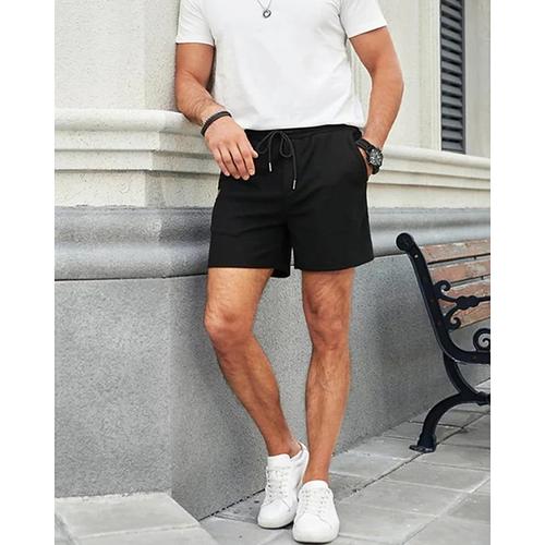 Men's Waffle Shorts Shorts Summer Shorts Casual Shorts Pocket Drawstring Elastic Waist Plain Comfort Breathable Short Outdoor Vacation Sport Casual Black White Micro-elastic