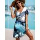 Women's Mini Dress Casual Dress T Shirt Dress Tee Dress Sundress A Line Dress Vacation Casual Boho Beach Regular Fit Graphic Marble Short Sleeve V Neck Aqua Blue Summer Spring