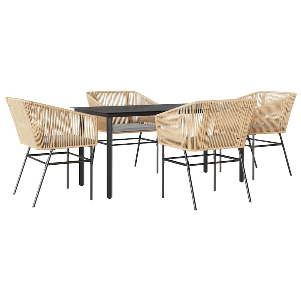 vidaXL 5-tlg. Garten-Essgruppe mit Kissen Braun Poly Rattan Glas Image