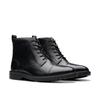 Winterstiefel CLARKS "Aldwin Cap", Herren, Gr. 44, schwarz (schwarz leather), Leder, elegant, Schuhe, Festtagsschuh, Stiefelette, Anzugschuh mit Blockabsatz