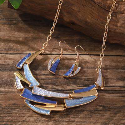TEMU Coco Boho Vintage Jewelry Set - Alloy Geometric Link Earrings And Necklace, Kc Golden Plated, Ideal For And Parties, Gift For Her|boho Chic Style| Alloy Earrings, Jewelry Sets Image