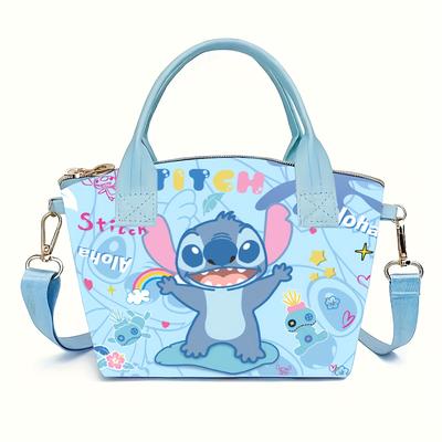 TEMU Stitch & Themed Pink Tote Bag - Cute Casual Shoulder Bag With Adjustable Strap, Lightweight, Zipper Closure - Ideal For Daily & Birthday Gifts - In Blue, Pink With Patterns, Stitch Bag Image