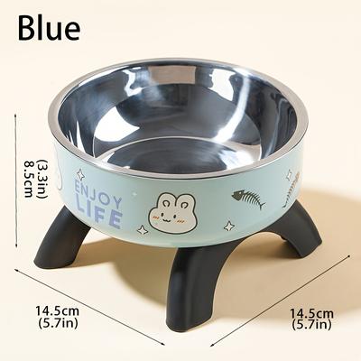 TEMU Elevated Stainless Steel Pet Bowl With Cute - Anti-tip, Non-slip, Cats And Dogs, 85mm Height, Pet Feeding Essentials | Design | Durable Plastic Base, Pet Bowl Image
