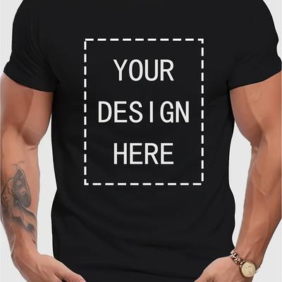 TEMU Custom Men's T-shirt - Personalized Text & , Black Summer Casual Tee, Round Neck, Machine Washable, Regular Fit For Adults, Custom T Shirt, Versatile Clothing, Durable Customization Image