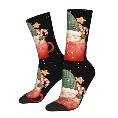 TEMU 1 Pair Vintage Christmas In A Cup Novelty Socks - Unisex Socks With Random Print, Polyester 95%, Spandex 5%, Hand Washable, Knit Fabric Image