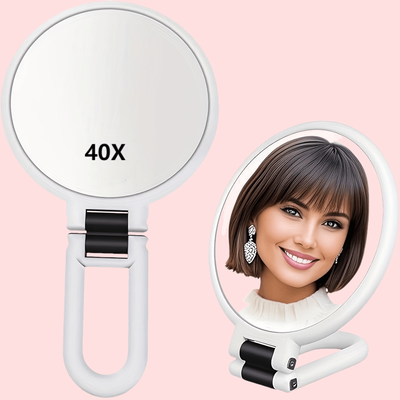TEMU 1x40x Double-sided Magnifying Hand Mirror With Adjustable Stand - Ideal For Travel, Vanity, And Bathroom Use, | | Durable Plastic Frame, Makeup Mirror Image