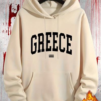 TEMU Men's Red Greece Print Hoodie - Casual & Cozy Polyester Pullover With Kangaroo Pocket, Machine Washable, Ideal For Fall/winter Fashion, Oversized Hoodie Image