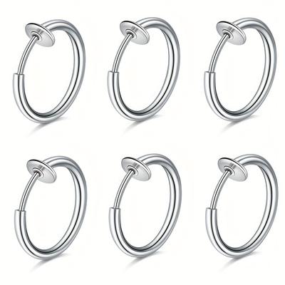TEMU 6pcs 304 Stainless Steel Fake Nose Ring 10mm Spring Fake Earring Non-piercing Lip Stud Jewelry