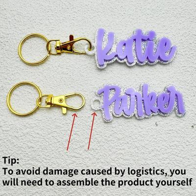 TEMU Custom Acrylic Name Keychain With Glitter Alphabet Design, Single Piece Oblong Personalized Keyring With Ring Buckle, Ladies Key Accessory Ideal For Birthday Gifts And Daily Fashion Decoration Image