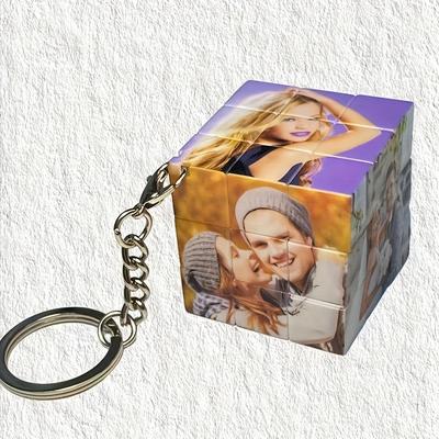 TEMU Custom 6 Cube Keychain - Vibrant Neutral Colors Personalized Keepsake, Pvc Material, Anniversaries, Birthdays, Valentine's Day - Unique Gift For Couples Image