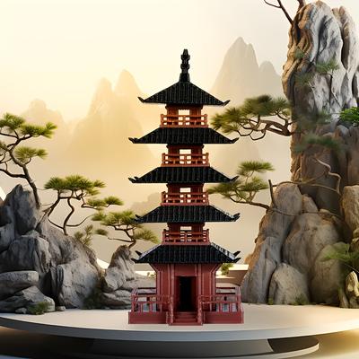 TEMU Vintage Style Five-tier Pagoda Model - Traditional Chinese Architecture, Plastic Collectible, Floor Standing, No Power Needed, Decor, Thanksgiving Gift, Aquarium Landscape Accessory Image