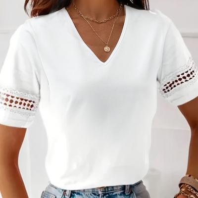 TEMU Women's Summer V-neck Hollow-out Short Sleeve Casual T-shirt Image