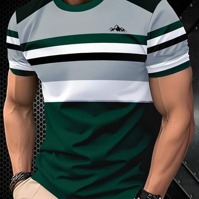 TEMU Men's Print T-shirt, Fashionable Short Sleeve Top, Casual Round Neck T-shirt, Breathable T-shirt Image