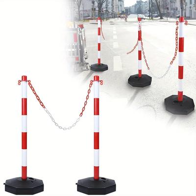 TEMU Reflective Barrier Posts With 140cm Chain - Pe Plastic, Water-fillable Base Lots, Driveways, Events Image