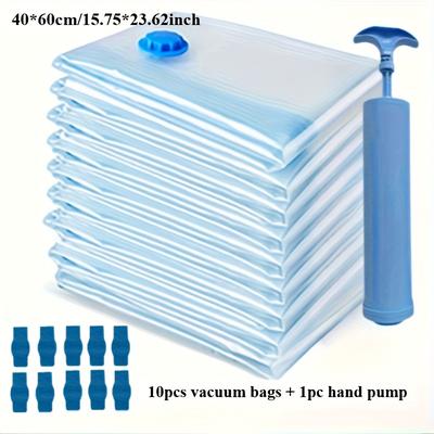 TEMU 10-pack Vacuum Storage Bags With Hand Pump - Space Saver Garment Bags For Clothes, Pillows - Rectangle Plastic Seal Bags With Zipper Closure, No Electricity Needed Image