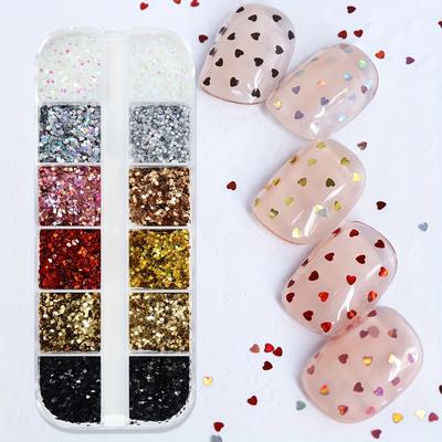 TEMU 12 Grids 1mm Laser Small Love Five-pointed Star Nail Sequins Mini Kawaii Sequins Diy Design Image