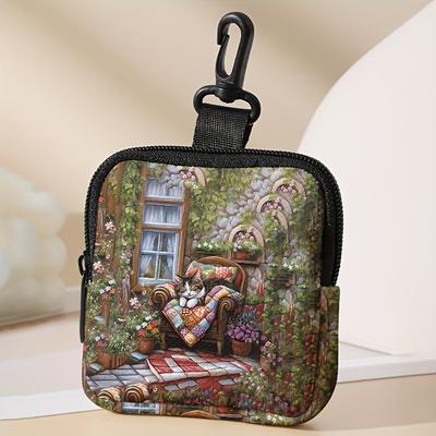 TEMU 1pc Whimsical Cat On Chair Pattern Large Capacity Coin Purse - Durable Polyester, Multi-functional Key & Card Holder, Ideal Gift, Coin Storage | Vibrant Print Purse | Random Printing Image