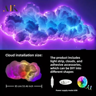 TEMU Ajk 3d Cloud Light Set With Music Synchronization, Diy Fun Cloud Light, /corner Of The Effect, Usb Power Supply, Suitable For Game Room And Bedroom Decoration, 33.46inch Image