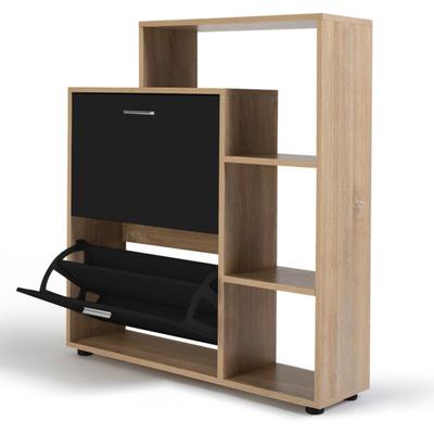Schuhschrank 12 Paar klark Buche-Nachbildung 2 schwarze Türen mit Regalen Image