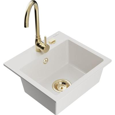 Milo 1-Becken-Granit-Spüle mit Mischbatterie Telma, Weiß - 6505-20-670200-50 - Mexen Image
