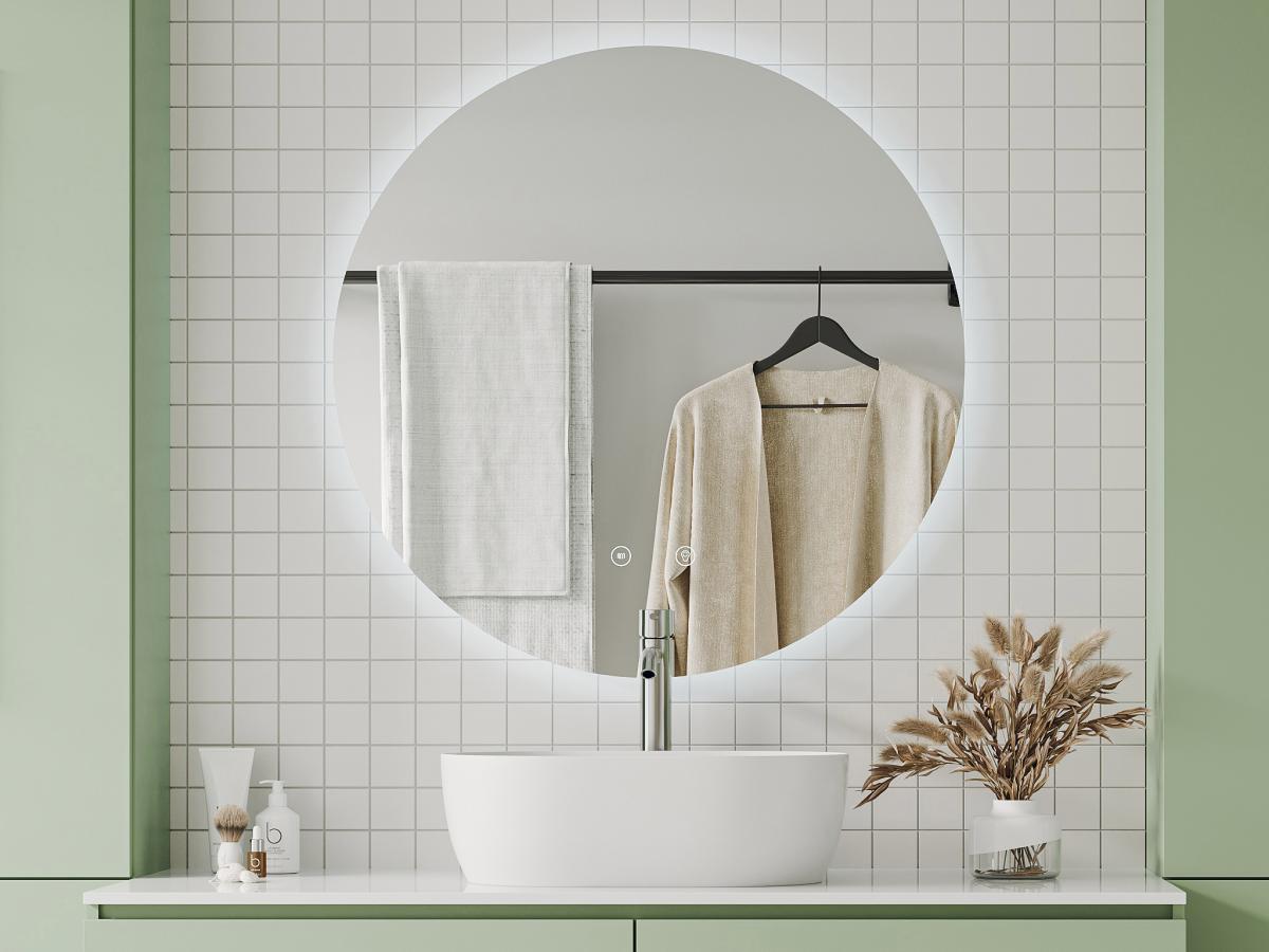 Specchio per bagno ovale - Senza cornice - Antiappannante a LED - D90 cm - ROMULA