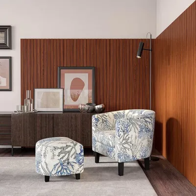 Accent Chair with Ottoman, Curved Back Living Room Chair, Stylish Barrel Club Chair and Footrest